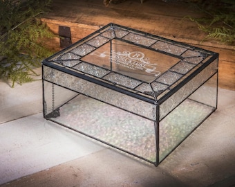 Personalized Wedding Card Box – Stained Glass Keepsake Box with Name, Date & Monogram – Large Glass Gift Box for Wedding Cards
