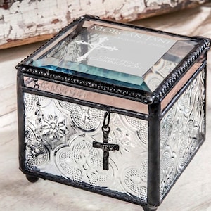 Personalized Stained Glass Keepsake Box – First Communion Rosary Jewelry Case