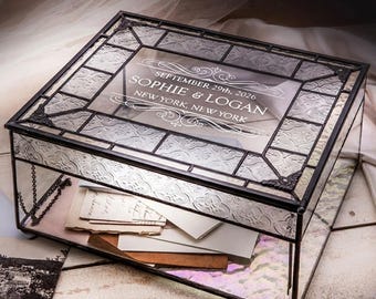Personalized Stained Glass Wedding Card Box – Custom Engraved Gift | Elegant Wedding Card Holder