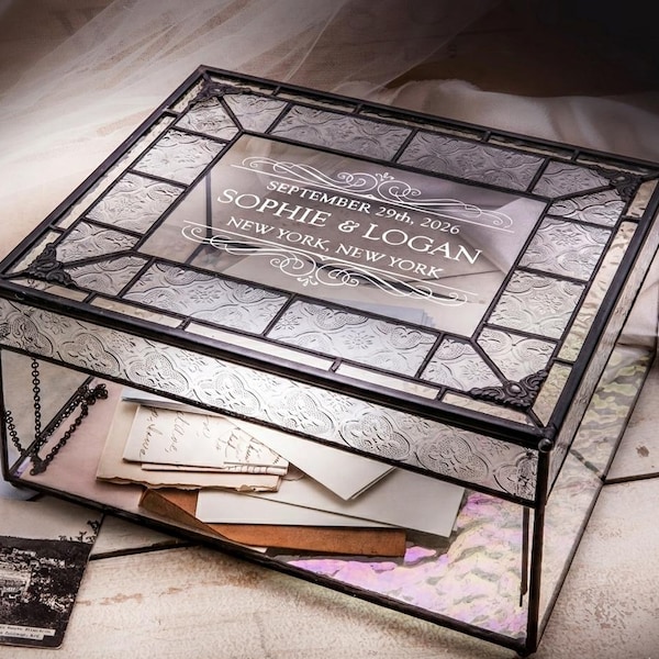 Personalized Stained Glass Wedding Card Box – Custom Engraved Gift | Elegant Wedding Card Holder