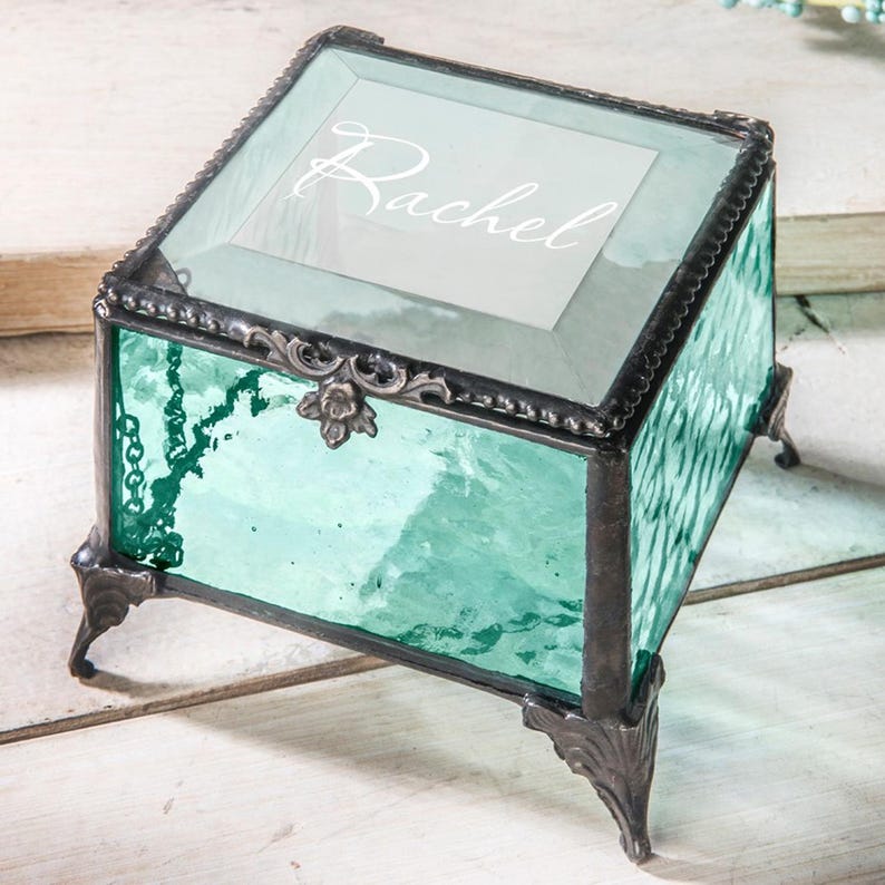 Personalized Jewlery Box Engraved Stained Glass Keepsake Gift for Her image 5