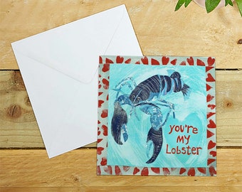 Je bent mijn Lobster Greetings Card, Mermen kaart, Valentijnskaart, LGBT-kaarten, civiele samenwerking, kustkunst door Port en Lemon