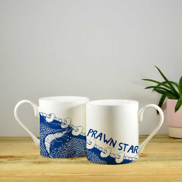 Bone China Mug, Prawn Star Hand Decorated Mug by Port and Lemon