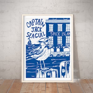 Seagull Art Print, Pirate Seagull, Coastal Wall Art, Captain Jack Seagull print by Port and Lemon