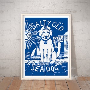 Sailing Dog Art Print, Wall Art, Sailing Art Print, Coastal Art, Blue and White print, Dog Lovers, Salty Old Sea Dog print by Port and Lemon