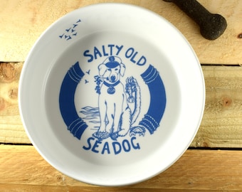 Dog Bowl, Hand Decorated, Dog Gifts, Bowl, Bone China Bowl, Pet gifts, Salty Old Sea Dog bone china bowl by Port and Lemon