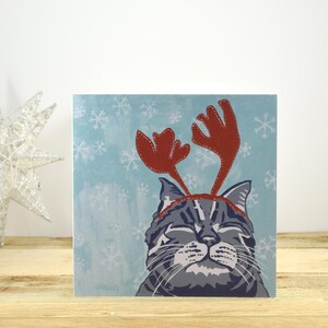 Chat en bois carte de Noël intitulé le chat cerf par Port et citron