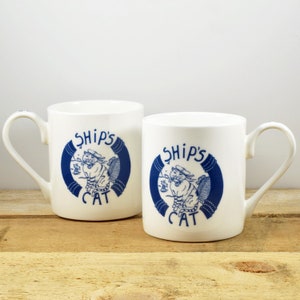 Cat Mug Hand Decorated Bone China, Ship&#39;s Cat Mug  by Port and Lemon