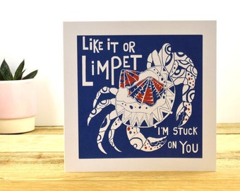 Like it or Limpet Greetings Card, Coastal Art Card, Anniversary Card, Valentines Card, by Port and Lemon