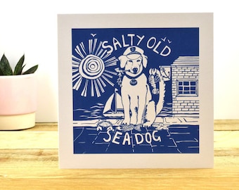 Salty Old Sea Dog Greetings Card, Nautical Card, Dog Card, Sailing Card, Cards for men, Birthday card, by Port and Lemon