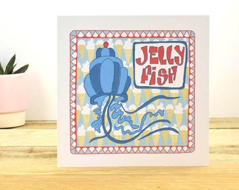 Greetings Card, Jelly Fish, Fish Card, Ice Cream, Humour Card, Retro Card, Jelly Fish greetings card by Port and Lemon