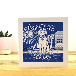 Salty Old Sea Dog Greetings Card, Nautical Card, Dog Card, Sailing Card, Cards for men, Birthday card, by Port and Lemon