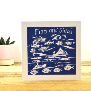 Pesce e navi carta saluti, pesce, costiere Art carta, Seaside, dal porto e limone