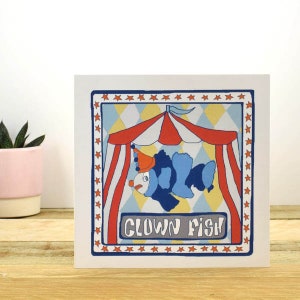 Wenskaart, Clown Fish, Clown, Circus, Humor Card, Verjaardagskaart, Clown Fish Wenskaart door Port en Lemon