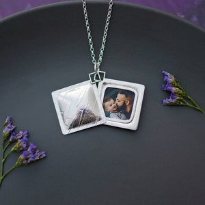 Geometric Locket, Silver Locket, Photo Locket, Geometric Necklace, Locket Necklace, Square Necklace, Keepsake Jewellery