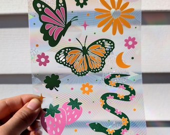 Suncatcher Reusable Window Decal "In The Garden" Sticker Sheet, 5"x7"