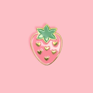 Strawberry Gold Metal Enamel Pin