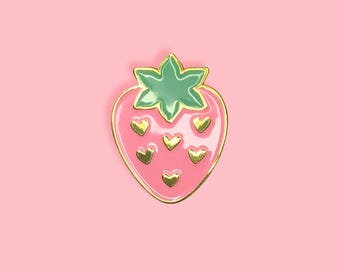 Strawberry Gold Metal Enamel Pin