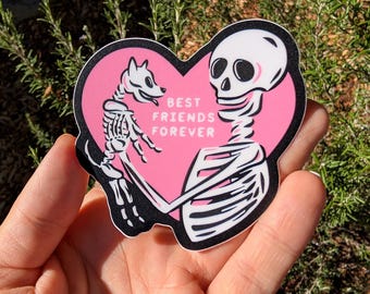 Dog Skeleton Sticker, Best Friends Forever, 3 inch Vinyl Decal