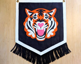 Orange Tiger Felt Handmade Wall Hanging Banner