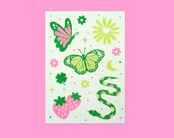 5x7" Butterflies In The Garden Risograph Art Print