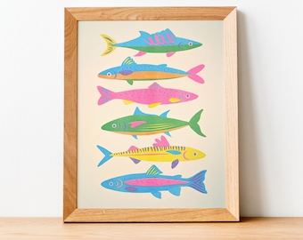 Colorful Fish Risograph Art Print