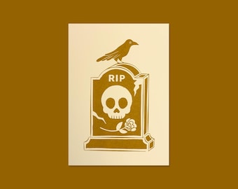 Raven & Gravestone Risograph Art Print