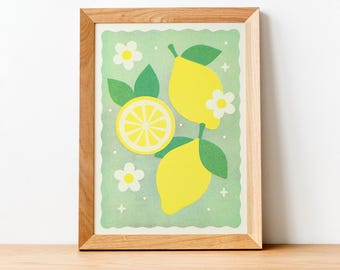 Lemons Risograph Art Print, 8x10" or 11x14" Size