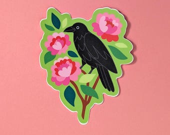 Crow & Peonies Sticker