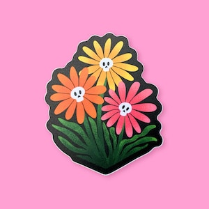 Spooky Skull Daisies Sticker
