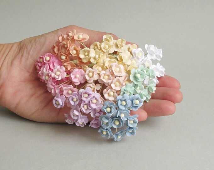 10mm Pastel Paper Flowers 100 Pieces Assorted Me Etsy