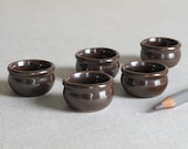 5 Miniature Pots Planters - Dark brown ceramic containers with semi glossy glaze - 30mm (1 3 16 inch) wide