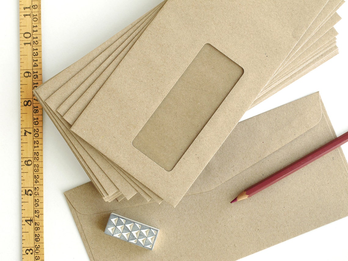 50 Brown Kraft Business Envelopes with Windows Triangle Etsy