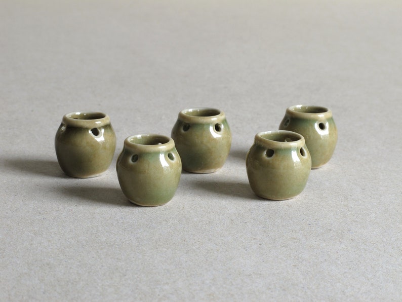 5 Mini Ceramic Vases With Holes Celadon Green Ceramic Jars Etsy
