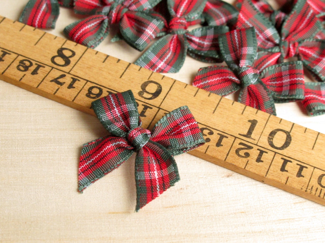 20 Christmas Tartan Ribbon Bows Red & Green 25mm Great Etsy