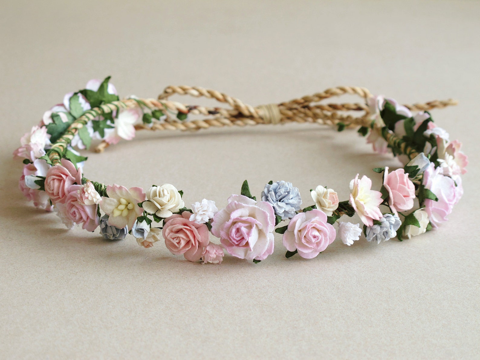 Pink Flower Crown Paper flower headpiece Made of mulberry Etsy