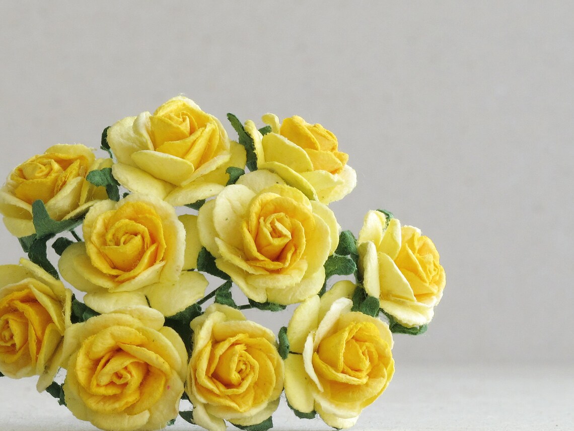 20mm Yellow Paper Flowers 10 mulberry paper roses with wire Etsy