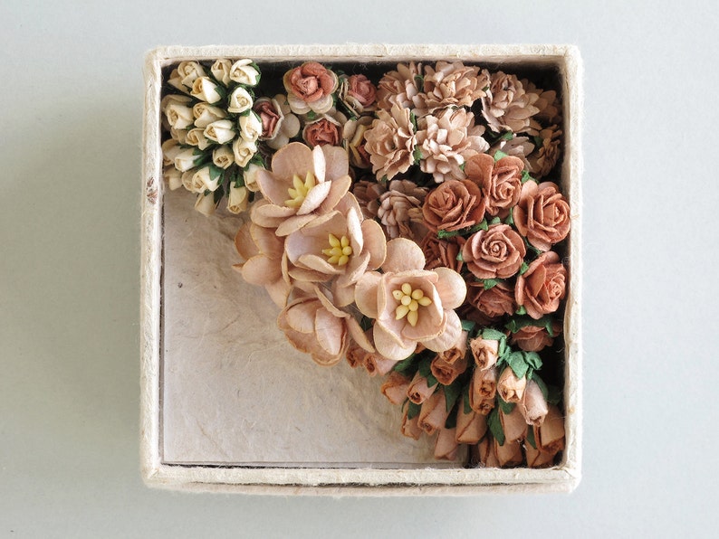 Brown Paper Flower Gift Set Assorted paper flowers & mini Etsy