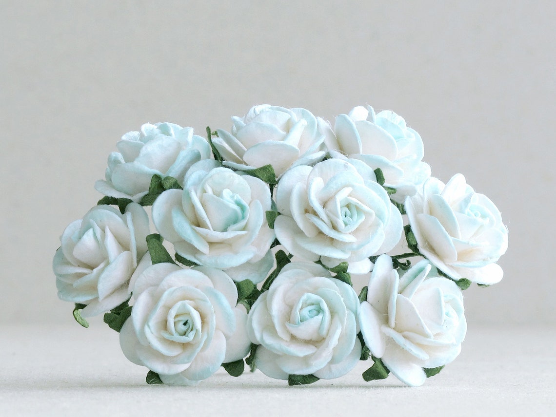 20mm White & Light Blue Paper Roses 10 Mulberry Paper Roses Etsy