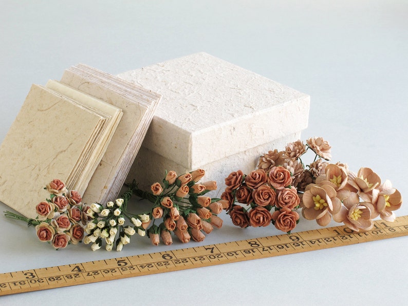Brown Paper Flower Gift Set Assorted paper flowers & mini Etsy