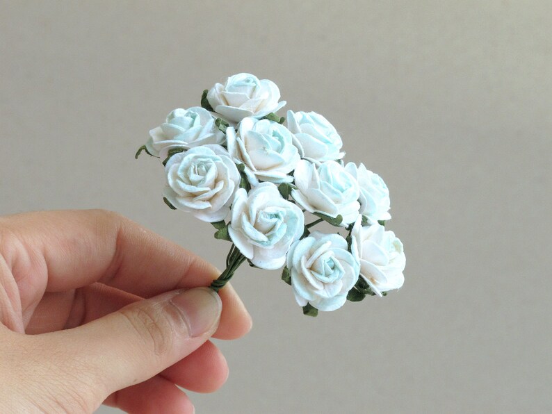 20mm White & Light Blue Paper Roses 10 Mulberry Paper Roses Etsy