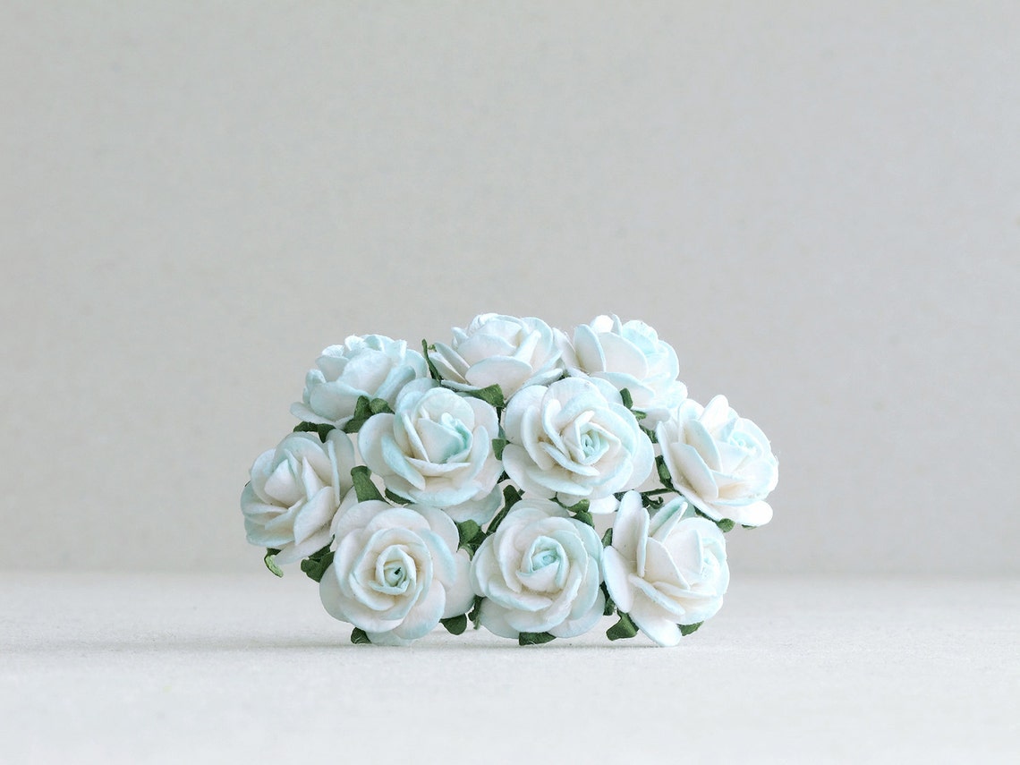20mm White & Light Blue Paper Roses 10 Mulberry Paper Roses Etsy