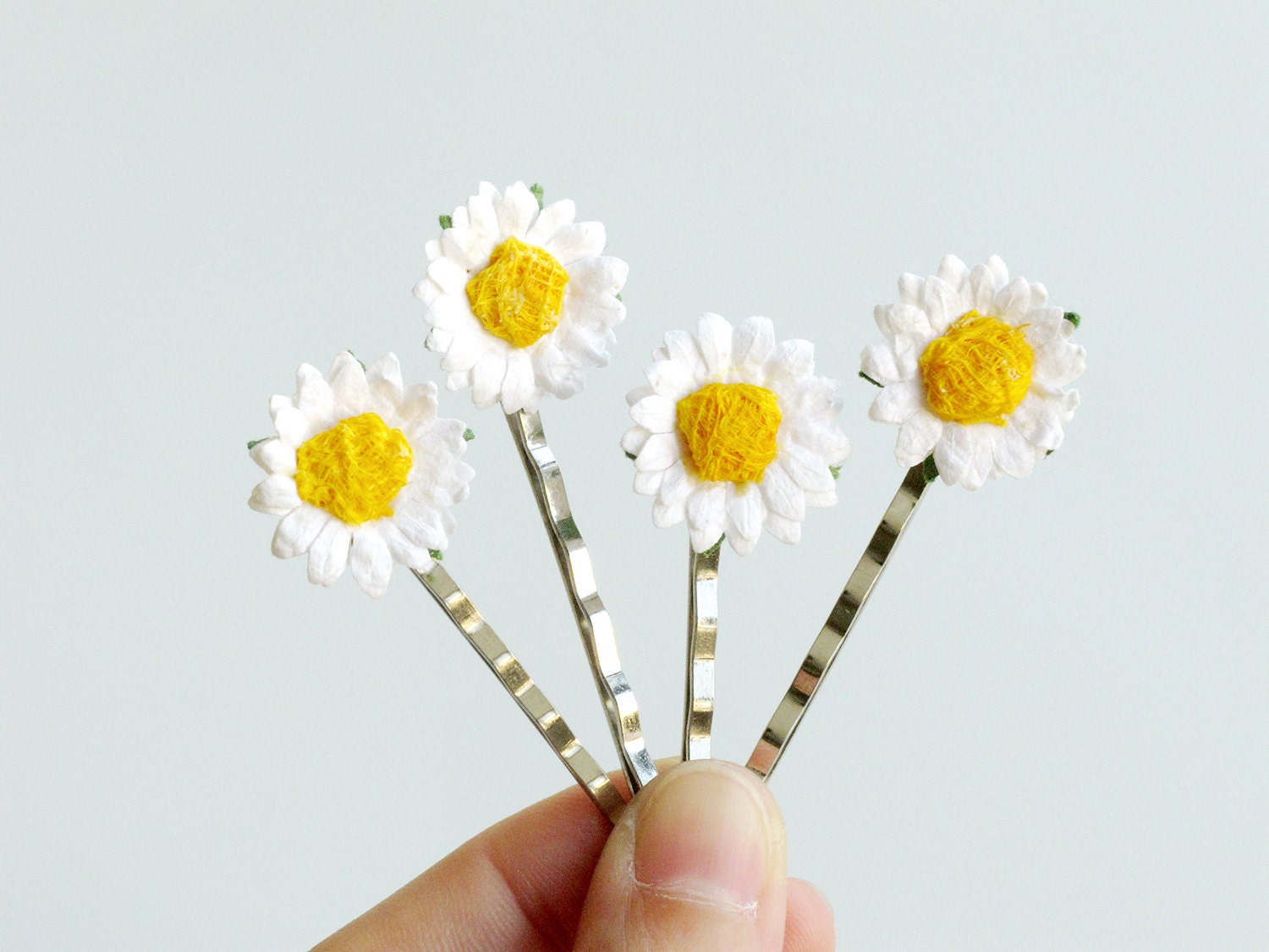 Daisy Hair Pins Made of white mulberry paper flowers and Etsy