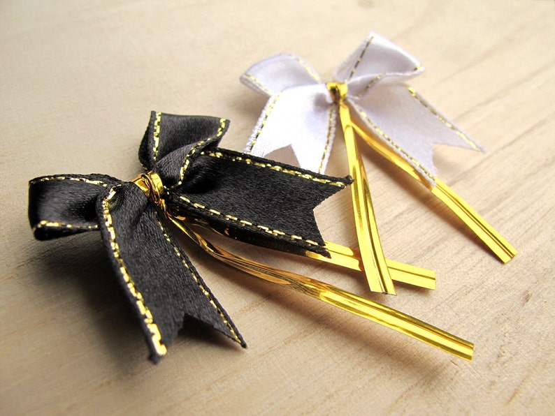 20 White & Gold Ribbon Bows With Twist Ties 35mm Great for Etsy