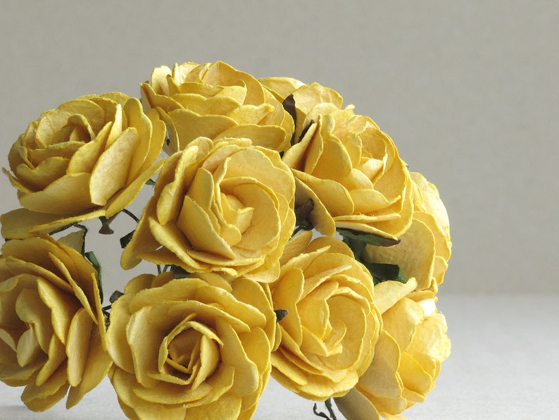 35mm Large Mustard Yellow Paper Roses 5pcs Mulberry paper Etsy