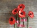 Paper Poppies - Red miniature flowers - Made of mulberry paper with wire stems - Set of 10 [101] 