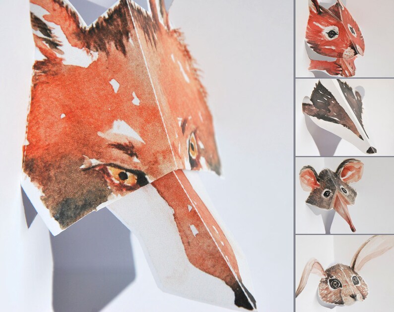 Pop Up Cards - Set of 5 - British Wildlife Kirigami Cards (set 1) - Fox, Squirrel, Badger, Shrew & Rabbit - Print of watercolour artwork 