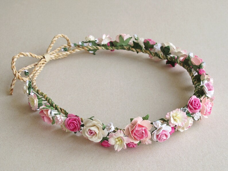 Bright Pink Flower Crown Paper flower headband Made of Etsy