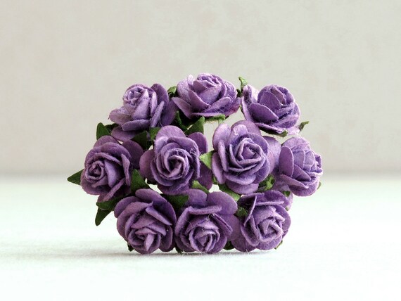 Dark Lavender 12 x 15mm Paper Rose Flowers