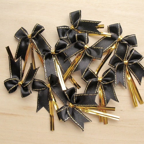 Gold and Black Bow Tie Metallic Gold Dots & Curls Etsy